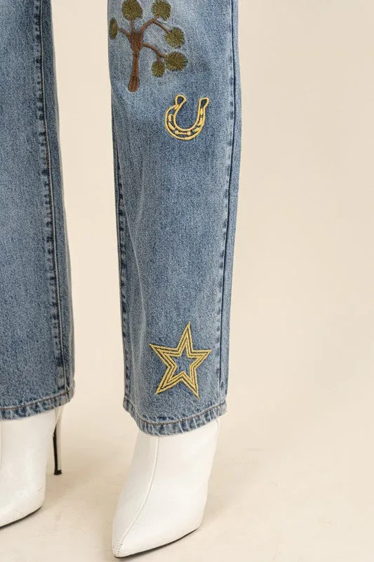 Embroidered Western Jeans