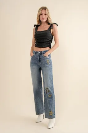 Embroidered Western Jeans