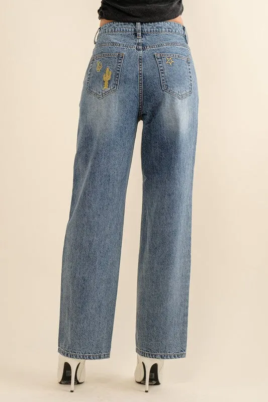 Embroidered Western Jeans