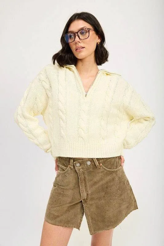 Emory Park Cable Knit Sweater With Half Zip