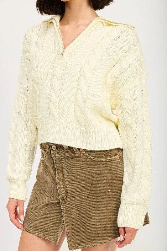 Emory Park Cable Knit Sweater With Half Zip