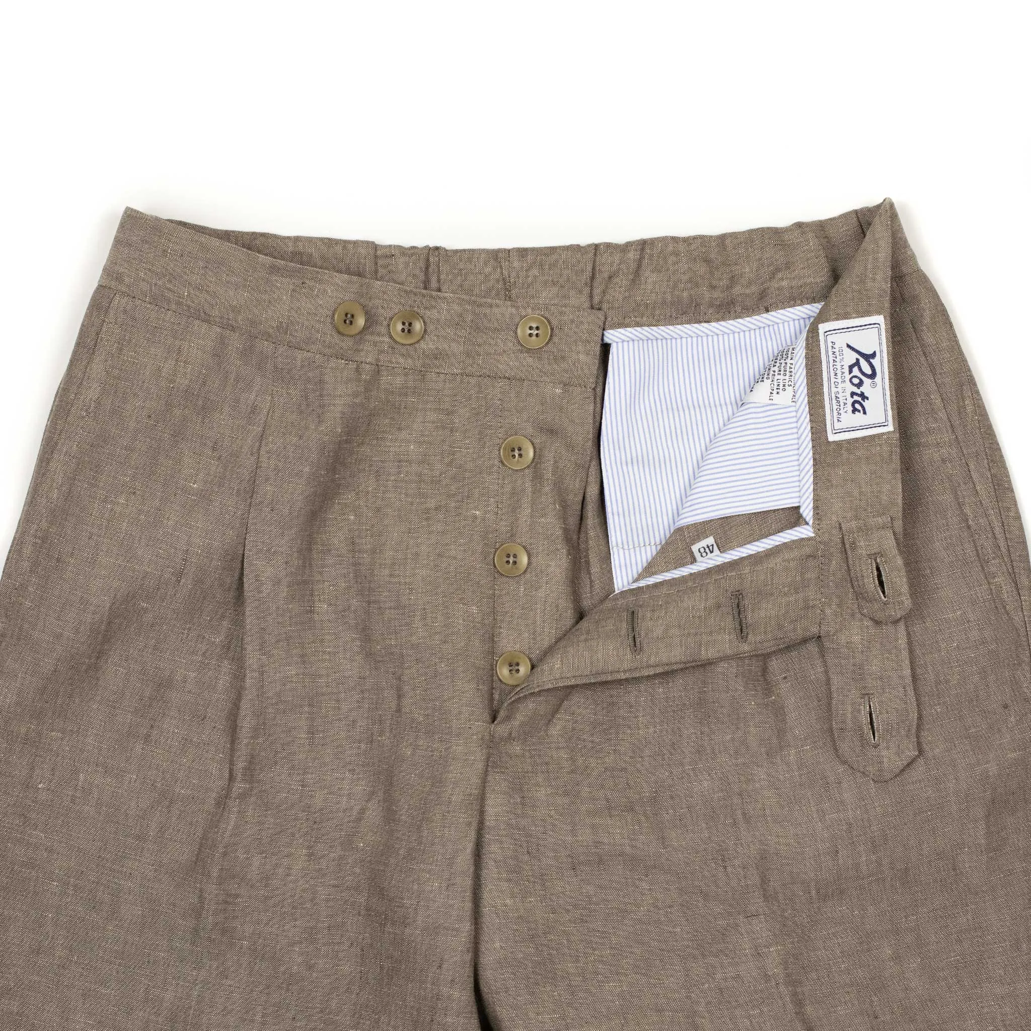 Exclusive single-pleated easy pants in brown linen