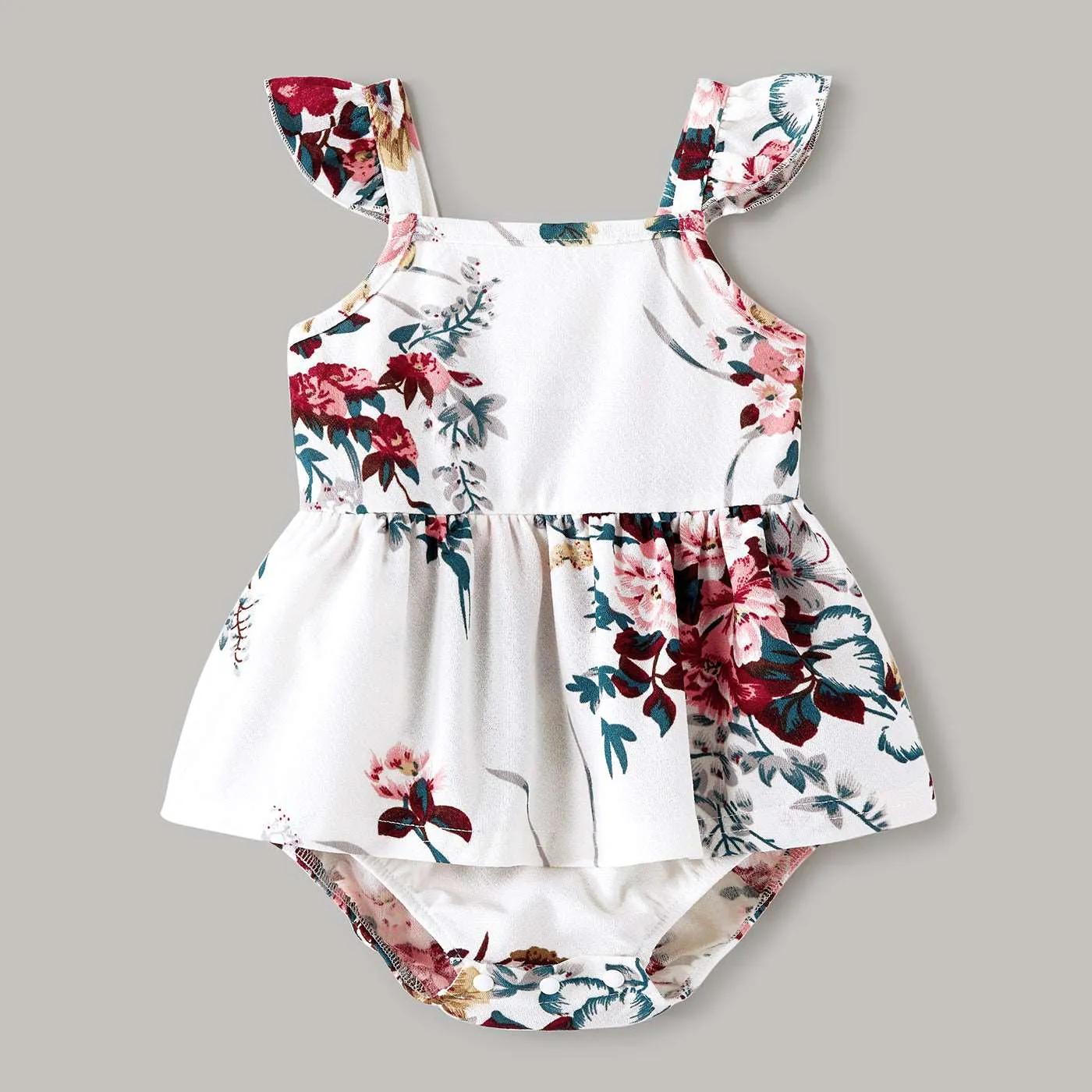 Family Matching All Over Floral Print Spaghetti Strap Dresses and Colorblock Short-sleeve T-shirts Sets