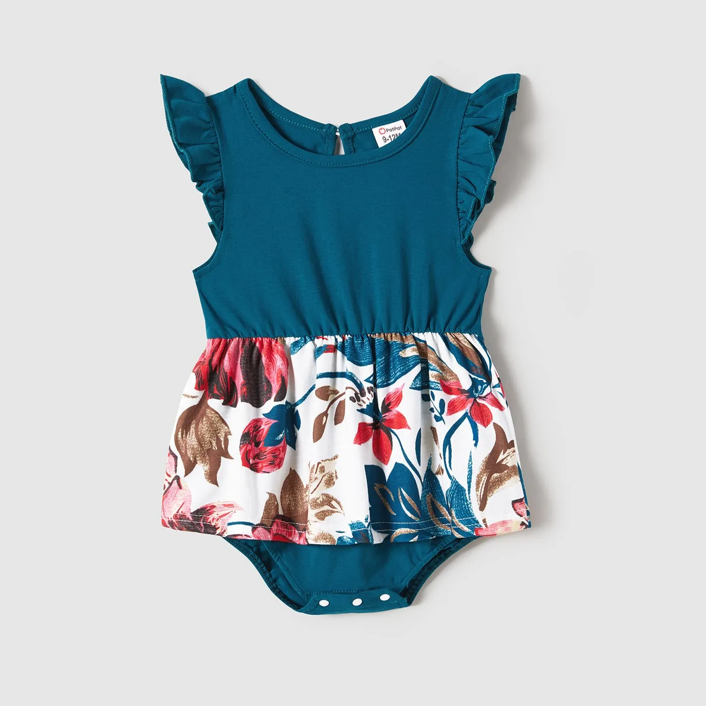 Family Matching Floral Panel Flutter-sleeve Belted Dresses and T-shirts Sets