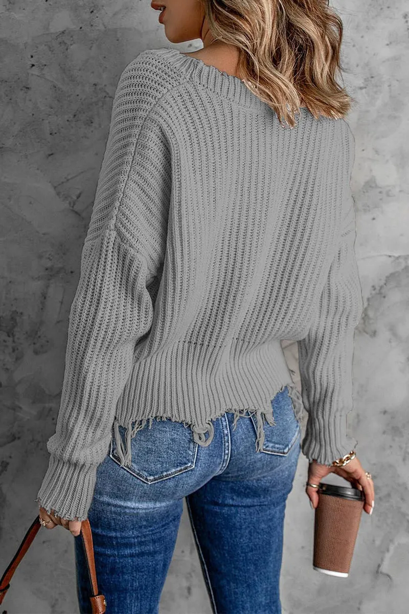 Fashion Solid Tassel V Neck Sweaters(8 Colors)