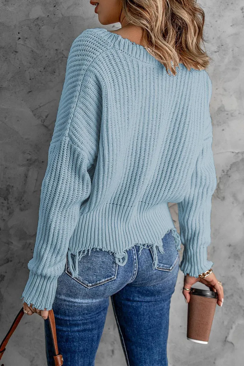 Fashion Solid Tassel V Neck Sweaters(8 Colors)