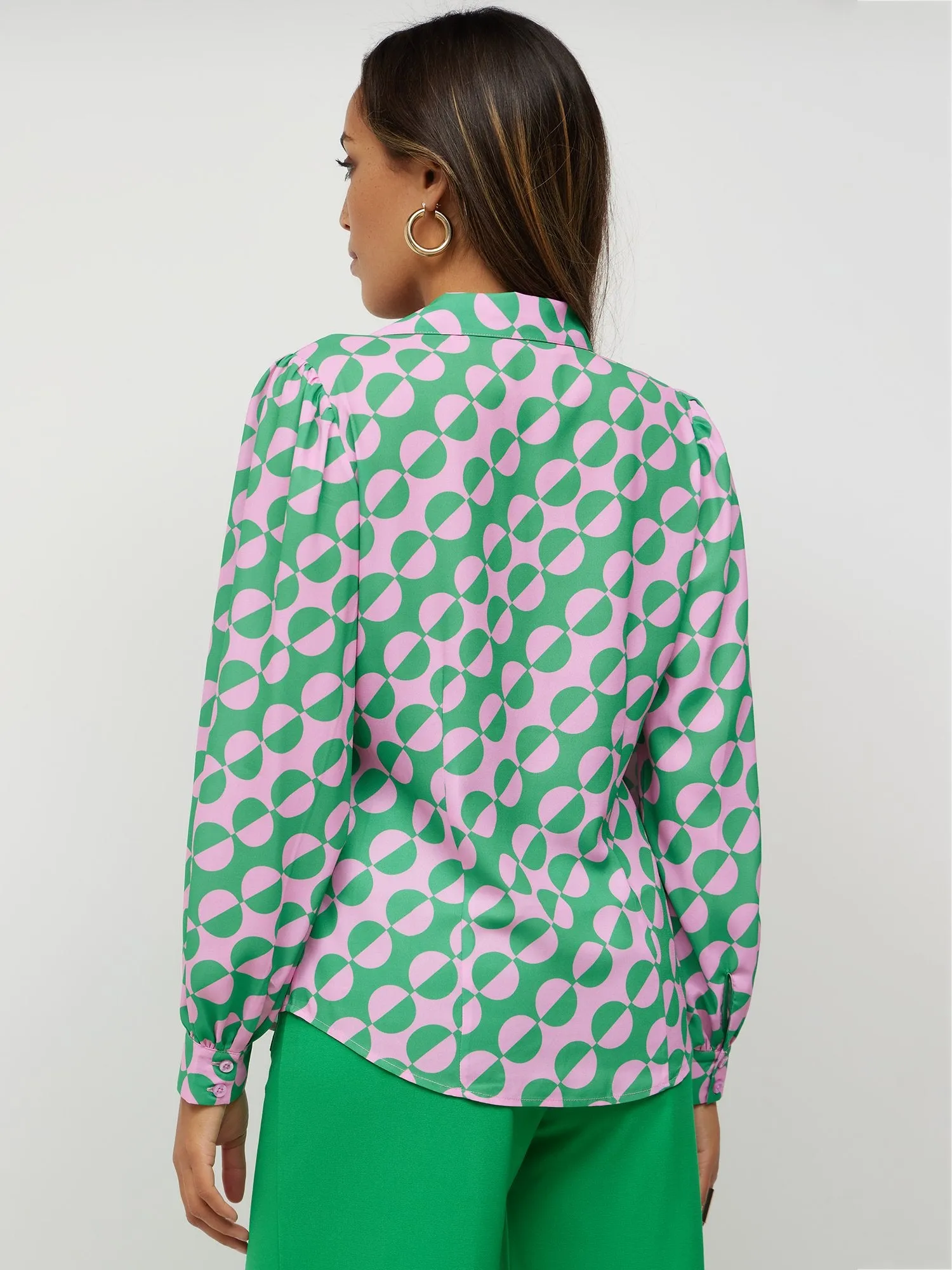 Geometric Dot-Print Button-Front Blouse