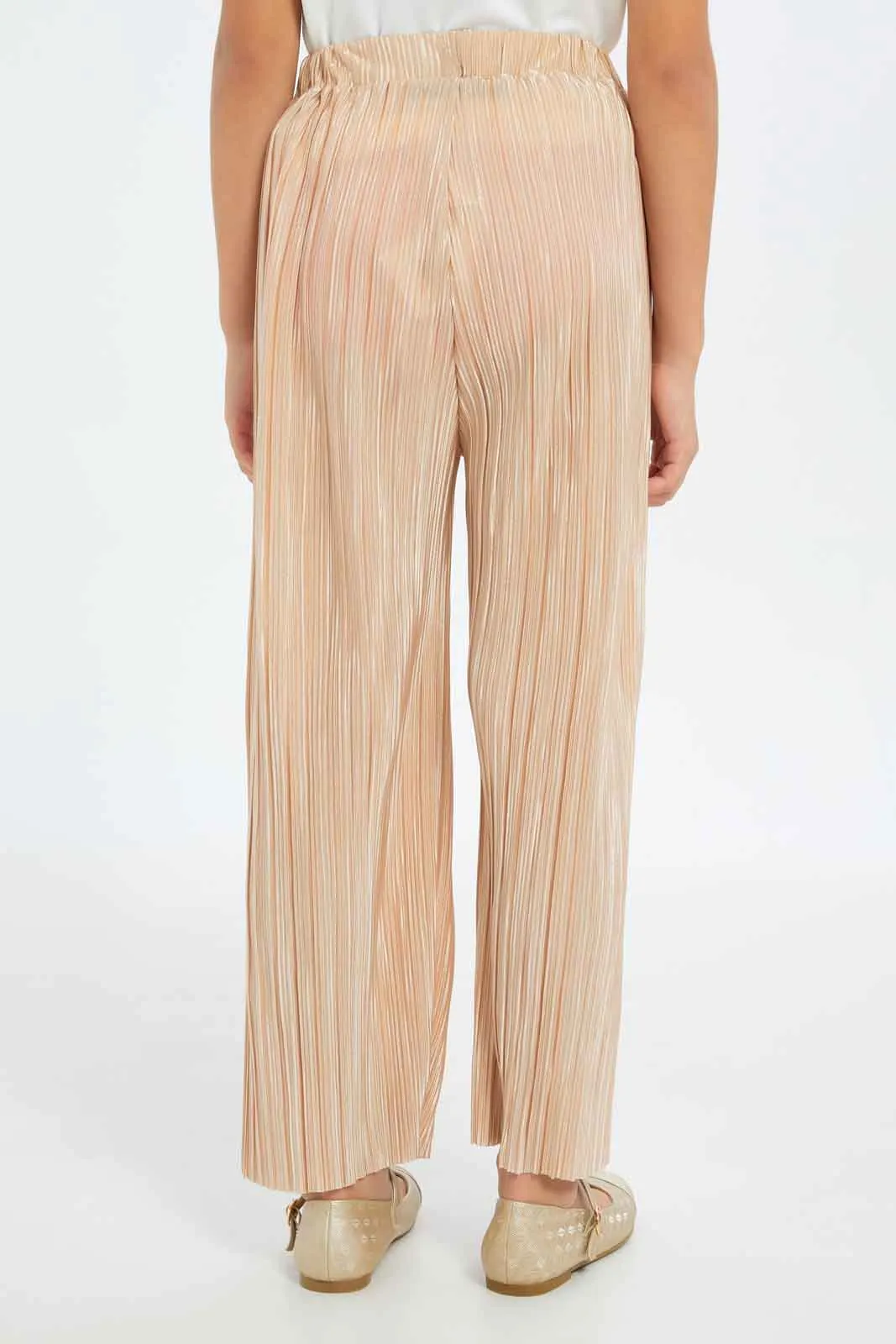 Girls Brown Pleated Trousers