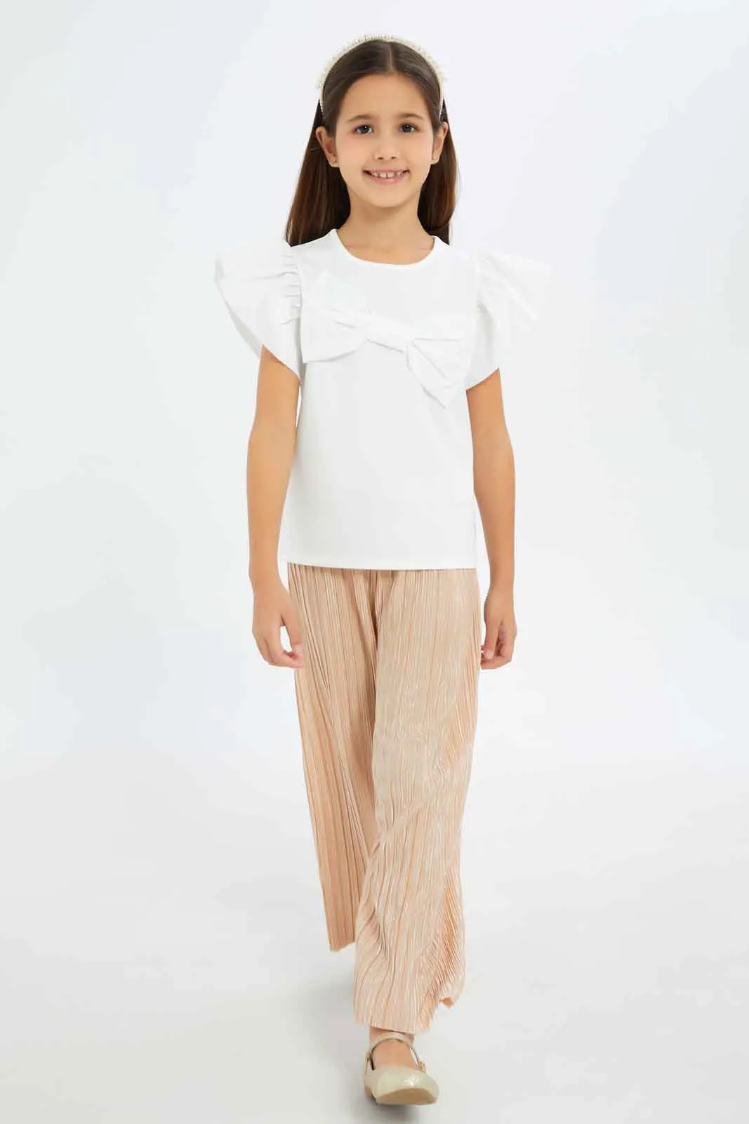 Girls Brown Pleated Trousers