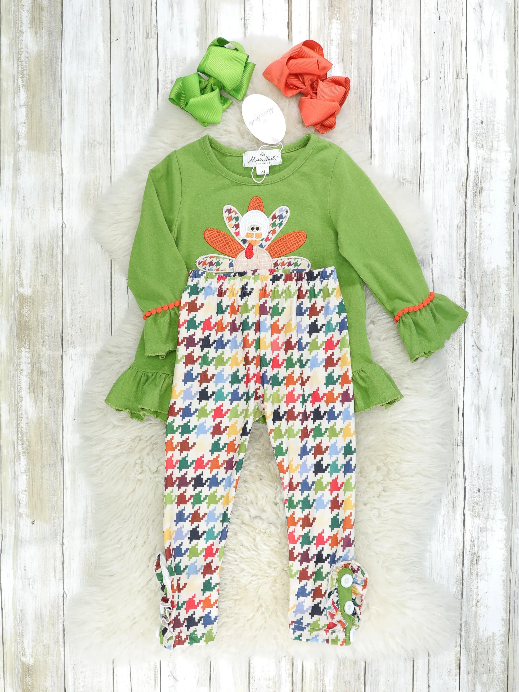 Green Houndstooth Turkey Ruffle Outfit