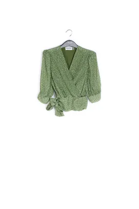 Green polka dot wrap top