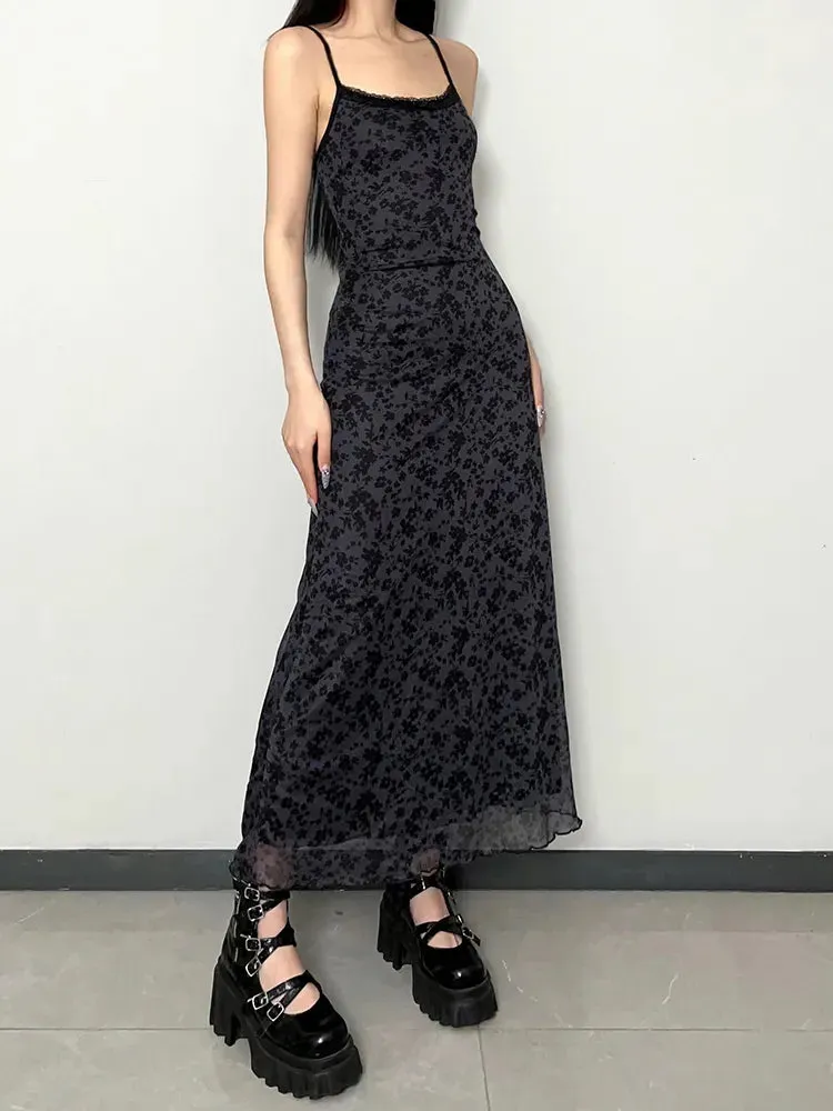 Grunge Floral Printed Maxi Dress