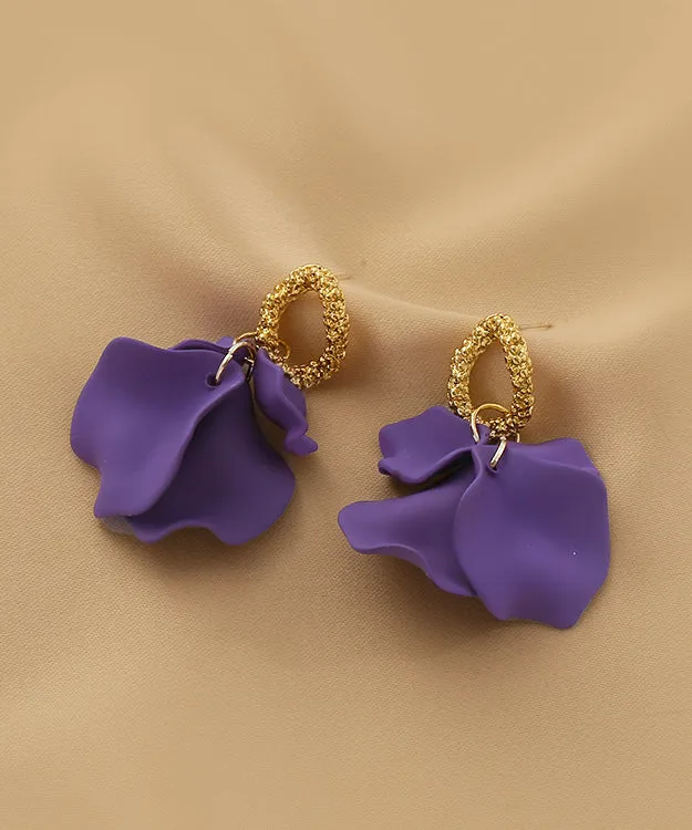 Handmade Purple Floral Alloy Acrylic Hoop Earrings LY1803