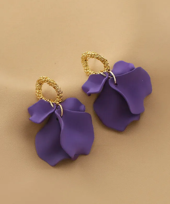 Handmade Purple Floral Alloy Acrylic Hoop Earrings LY1803