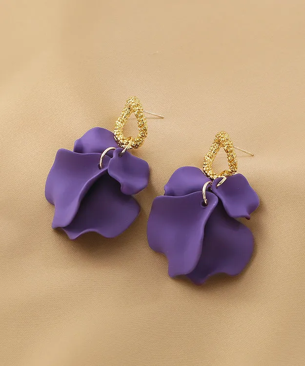 Handmade Purple Floral Alloy Acrylic Hoop Earrings LY1803