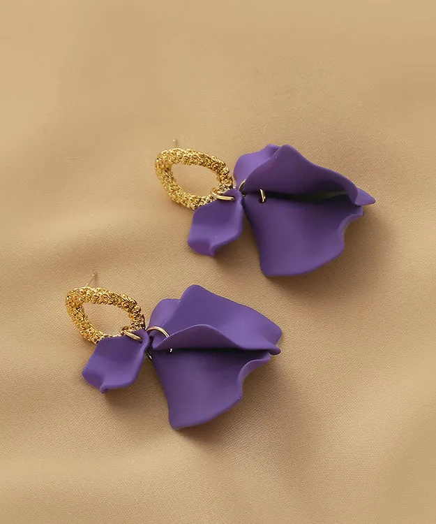 Handmade Purple Floral Alloy Acrylic Hoop Earrings LY1803