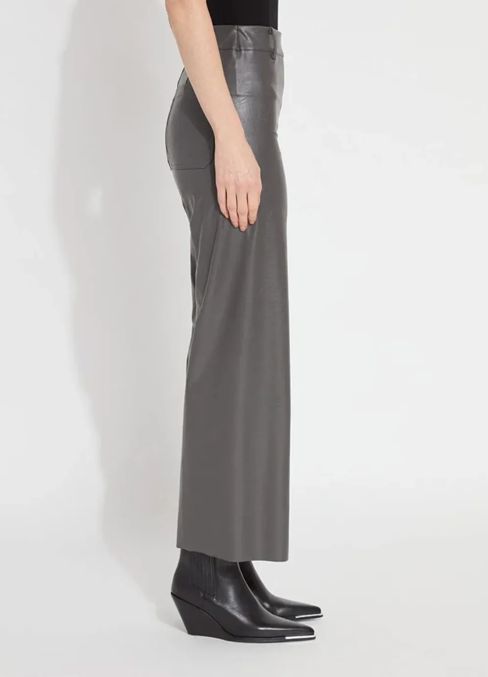 Hi Waist Vegan Leather Wide Leg in Gray