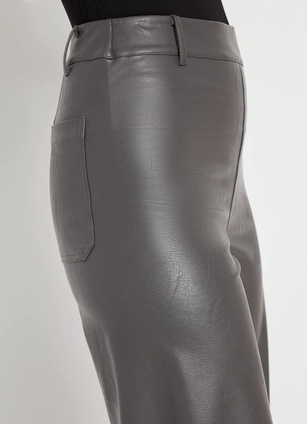 Hi Waist Vegan Leather Wide Leg in Gray