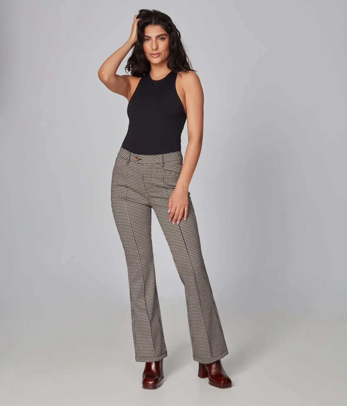 High Rise Jersey Houndstooth Pants