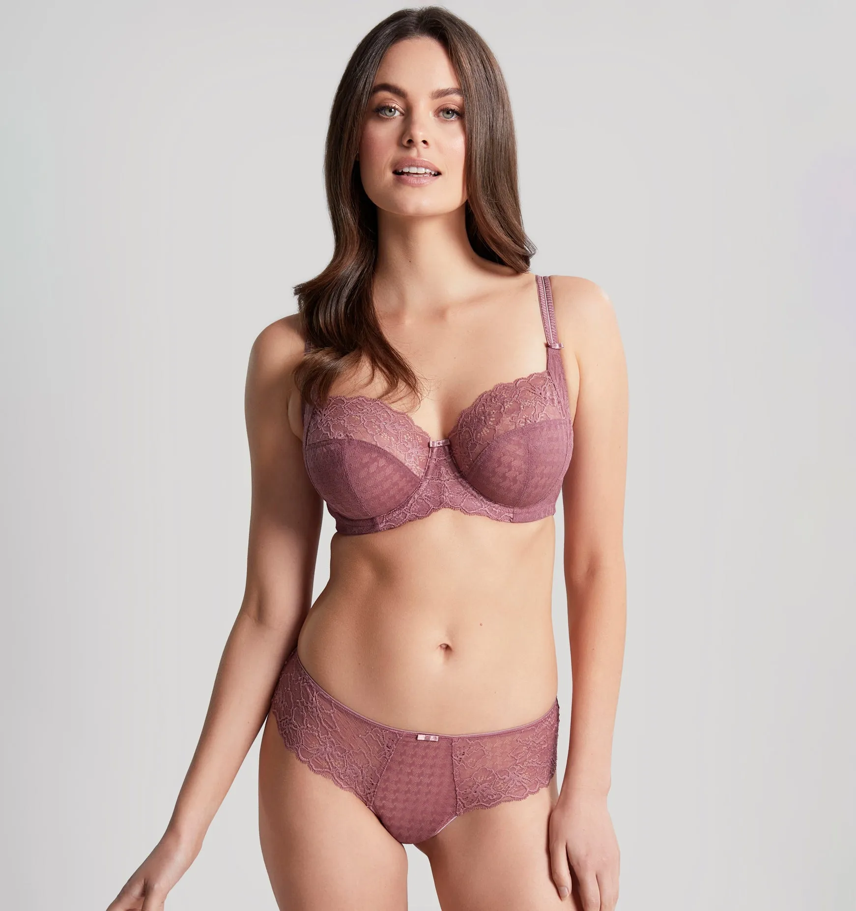 Houndstooth & floral lace thong [Rose mauve]