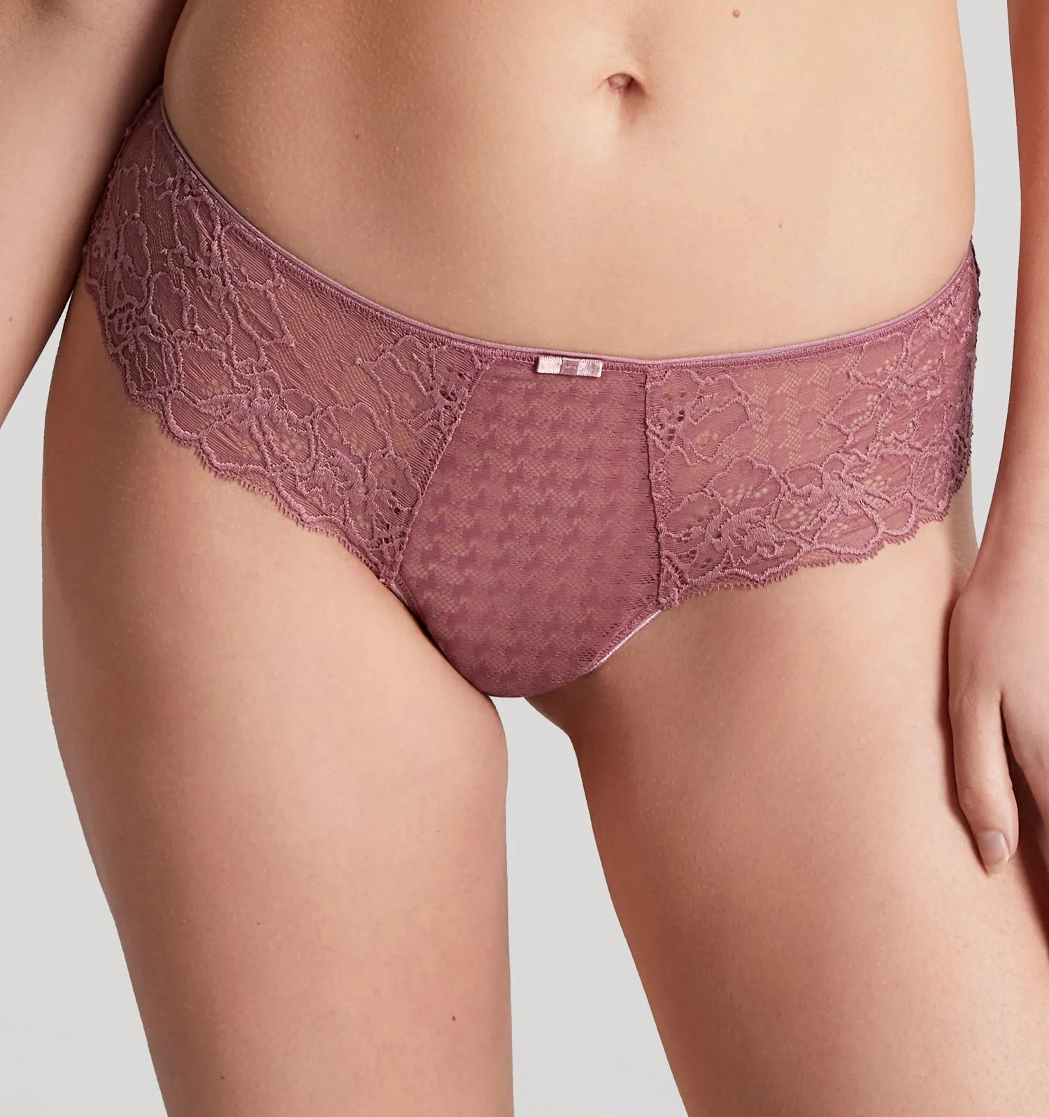 Houndstooth & floral lace thong [Rose mauve]