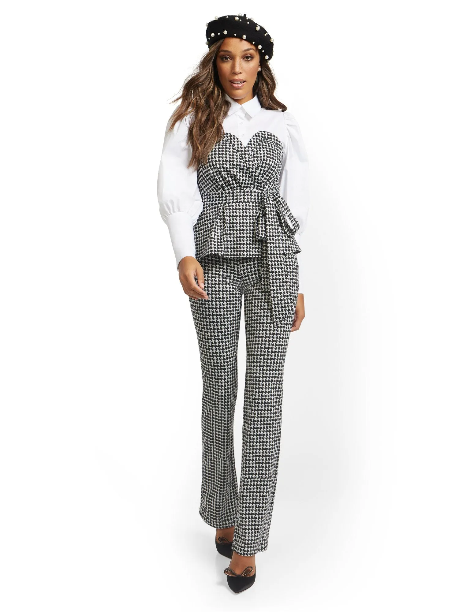 Houndstooth Pull-On Bootcut Ponte Knit Pant - Superflex