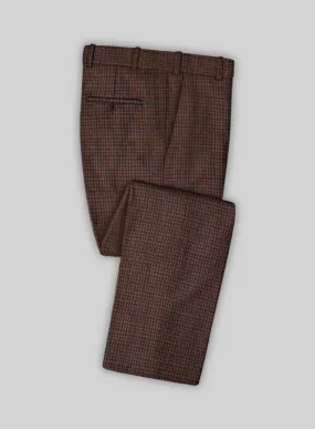 Italian Dark Brown Houndstooth Tweed Pants