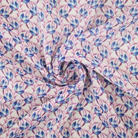 Ivory-Purple-Blue Floral Printed Poly Yoryu Chiffon Woven Fabric