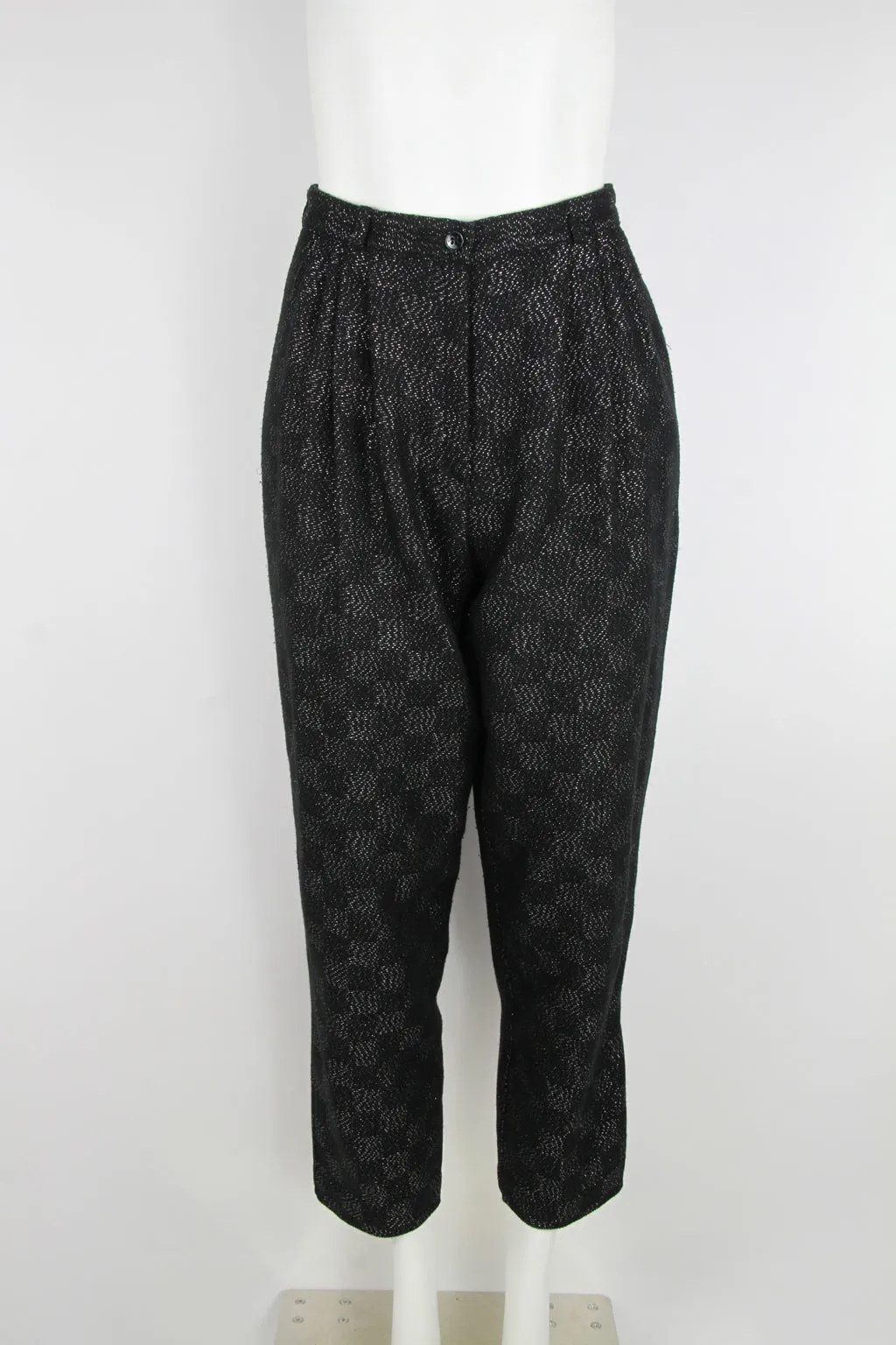 Ladies Pleated Trousers with Checked silver and black - M