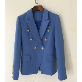 Lake Blue Women's Blazer Formal Double Breasted Buttons Blazer High Quality