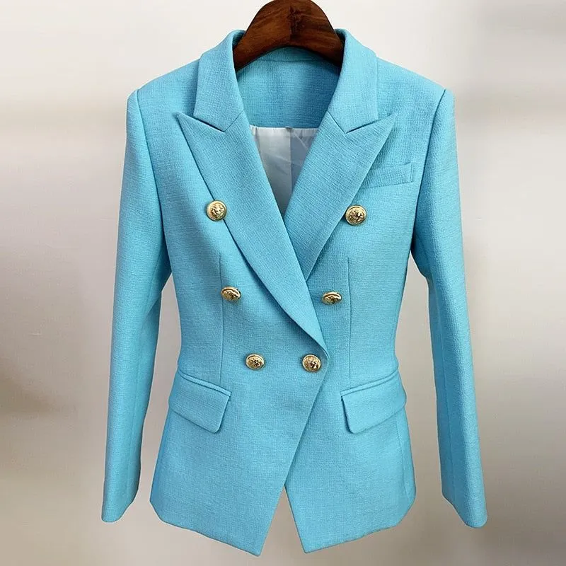 Lake Blue Women's Blazer Formal Double Breasted Buttons Blazer High Quality