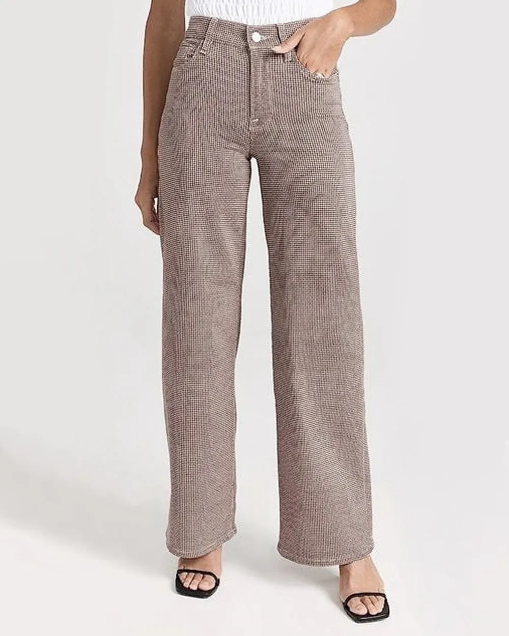 Le Slim Palazzo Pant in Camel Houndstooth