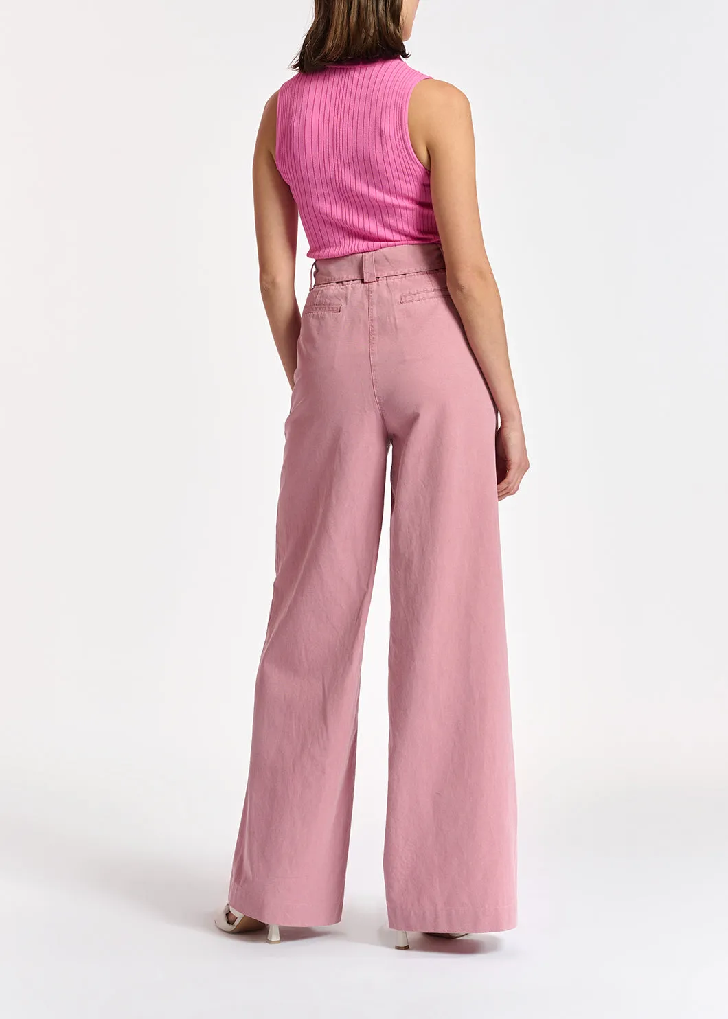 Lilac belted high-waisted wide-leg jeans