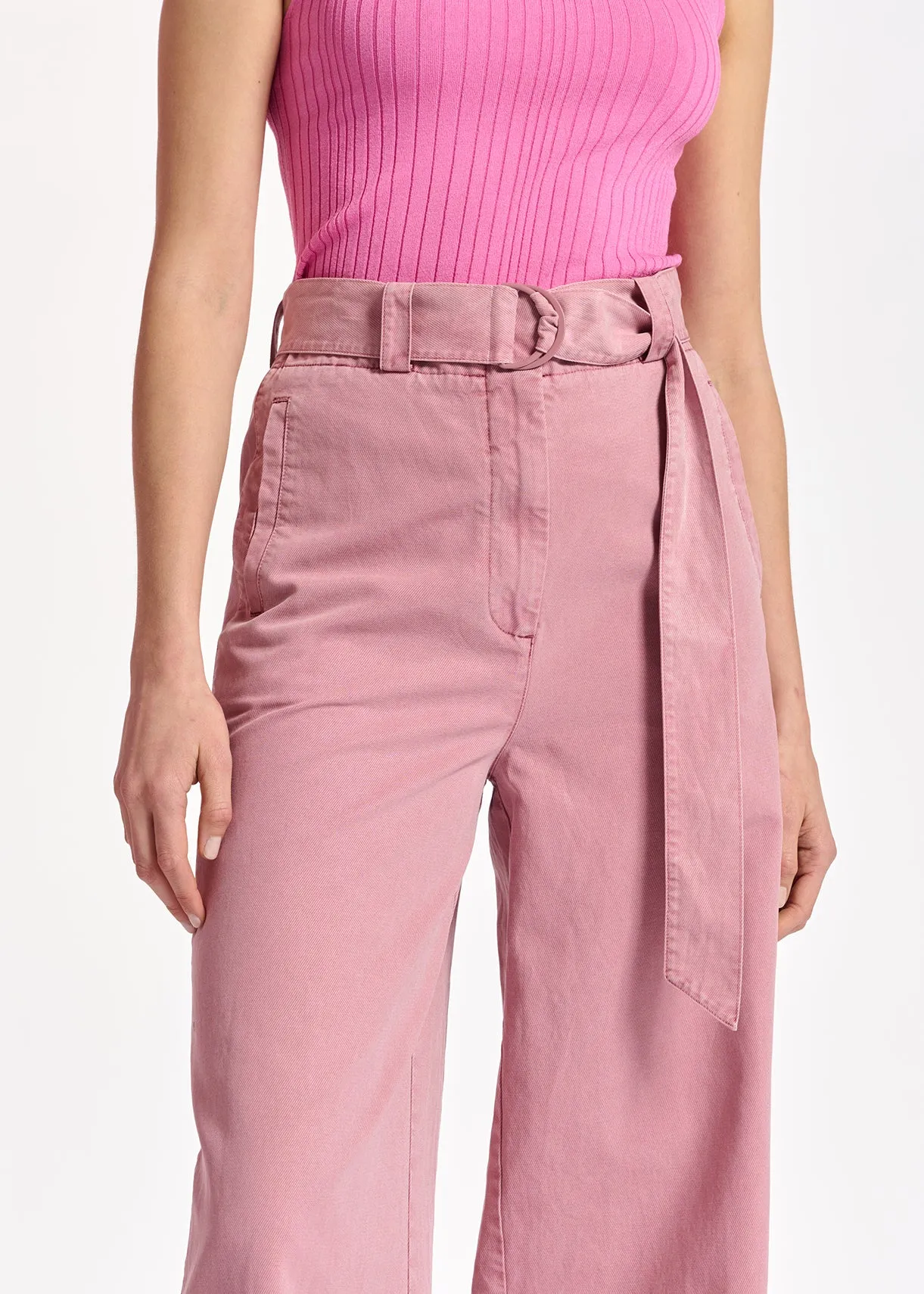 Lilac belted high-waisted wide-leg jeans