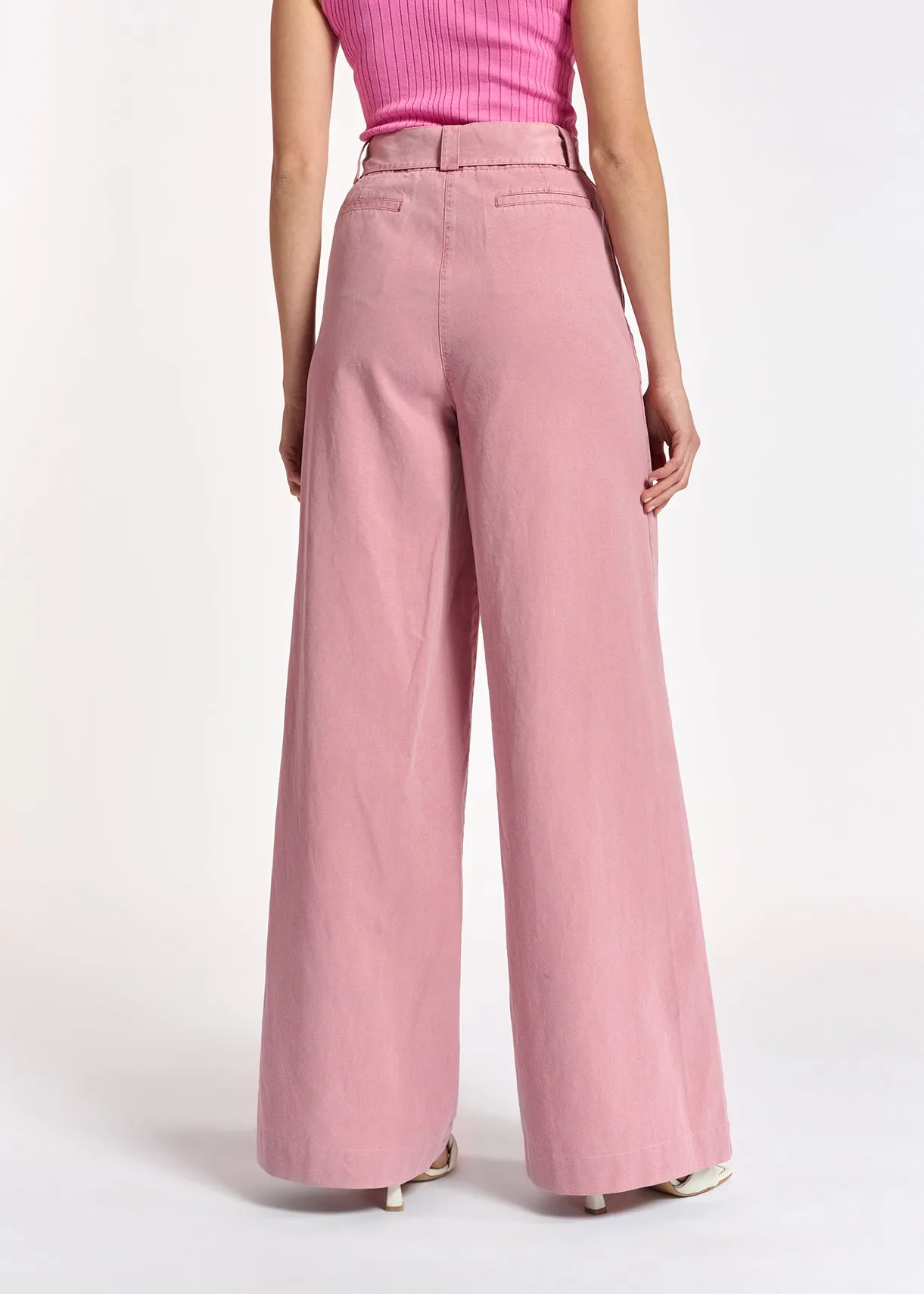 Lilac belted high-waisted wide-leg jeans