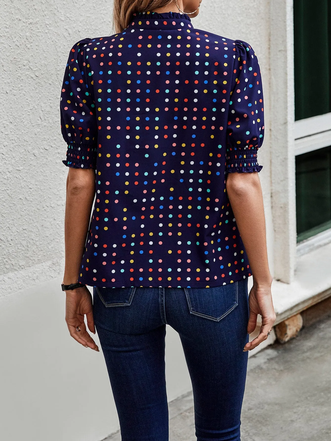 LUNE Polka Dot Print Puff Sleeve Shirt