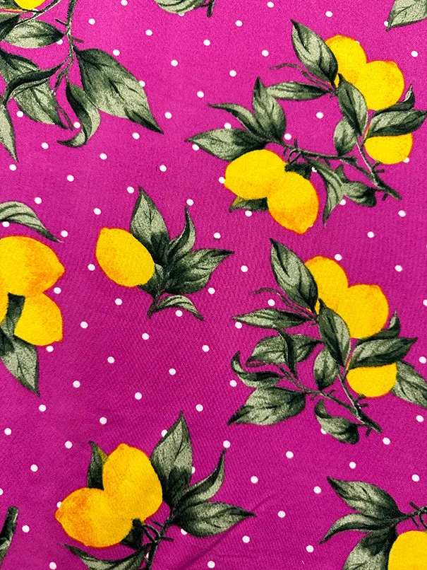 Magenta Lemon Polka Dot Print Double Brushed Jersey Knit Fabric