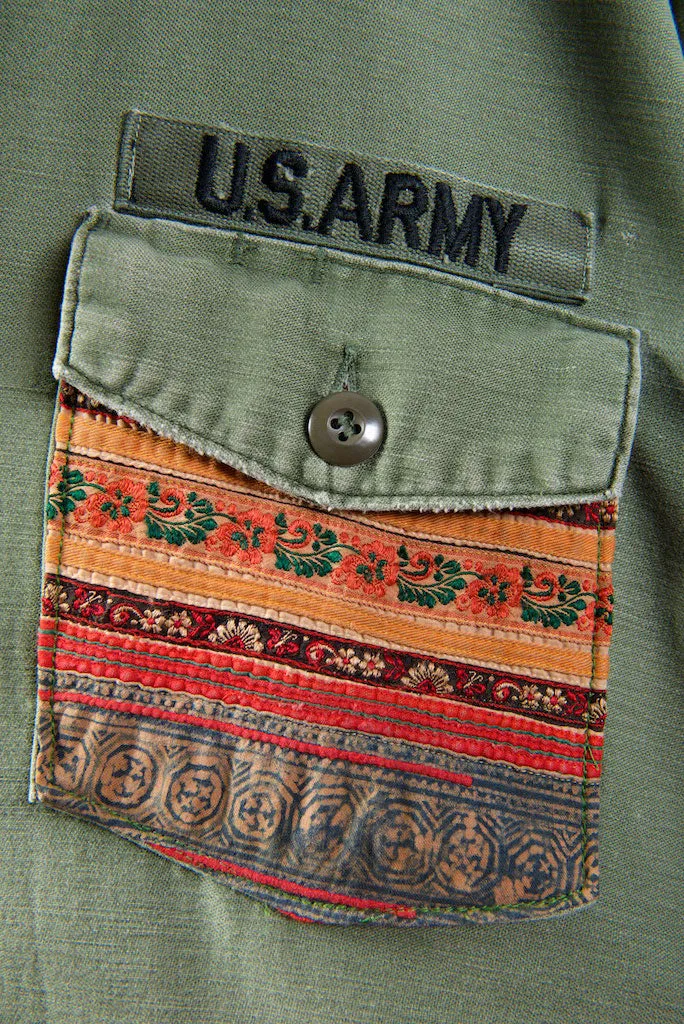 Make Love, Not War, Army Jacket -Genuine Vintage Army Jacket with Vintage Hmong Embroidery