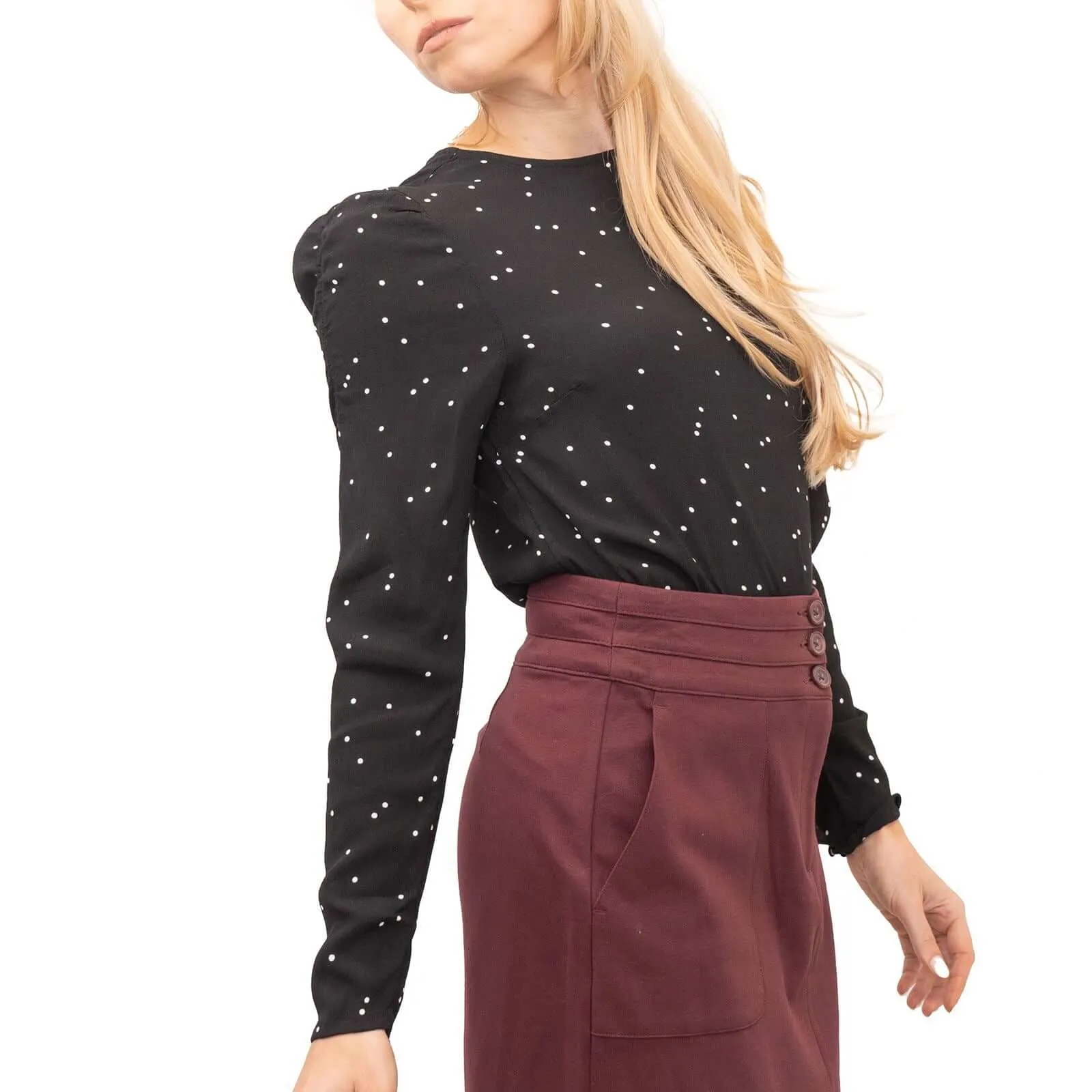 M&S Black Polka Dot Long Sleeve Lightweight Going Out Tops