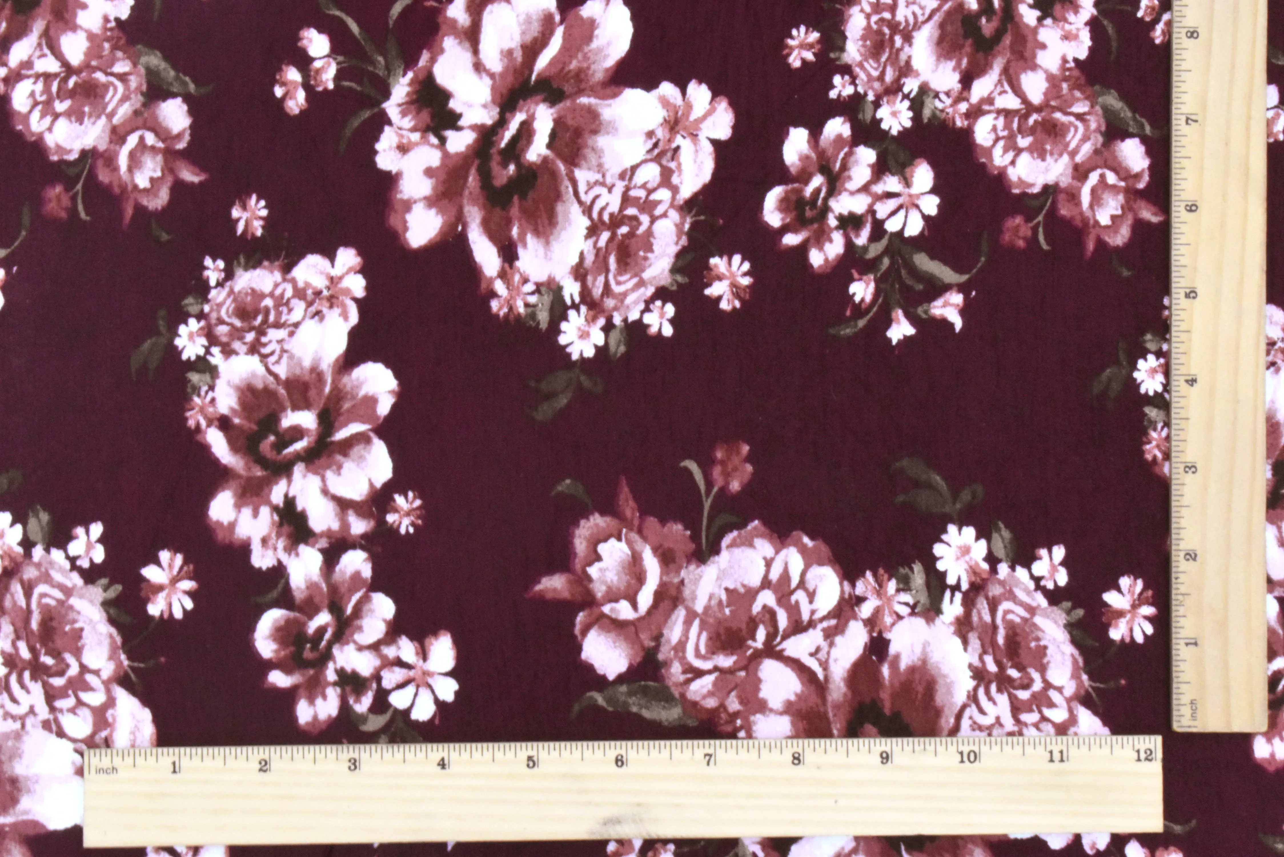 Maroon Red-Brown-Multi Floral Printed Rayon Stretch Jersey Knit Fabric