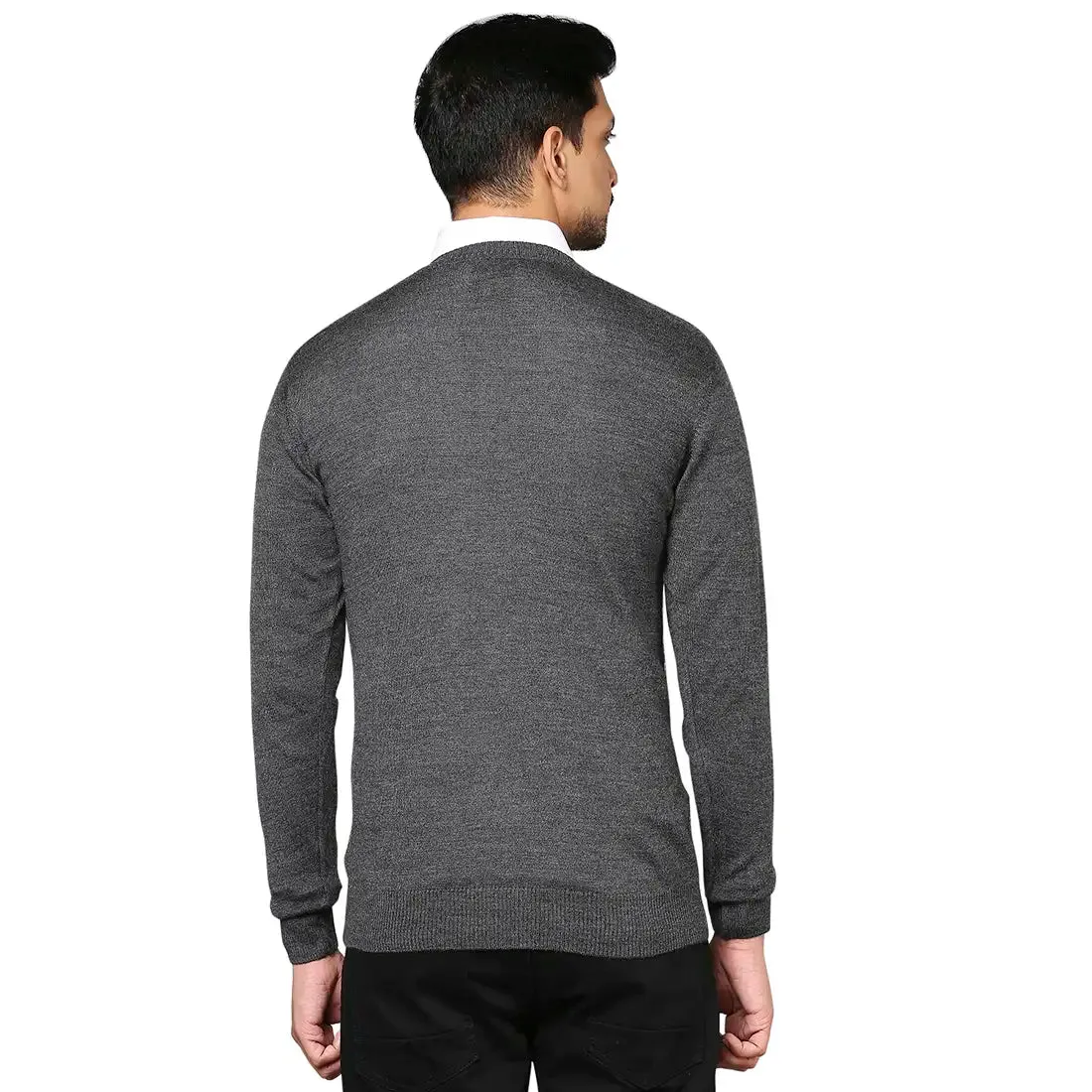 Men Grey Wrapper Wool Blend Full Sleeve V Neck Collar Sweaters