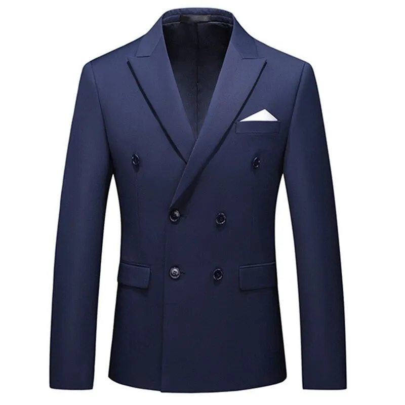 Men's Casual Double Breasted Solid Color Blazer