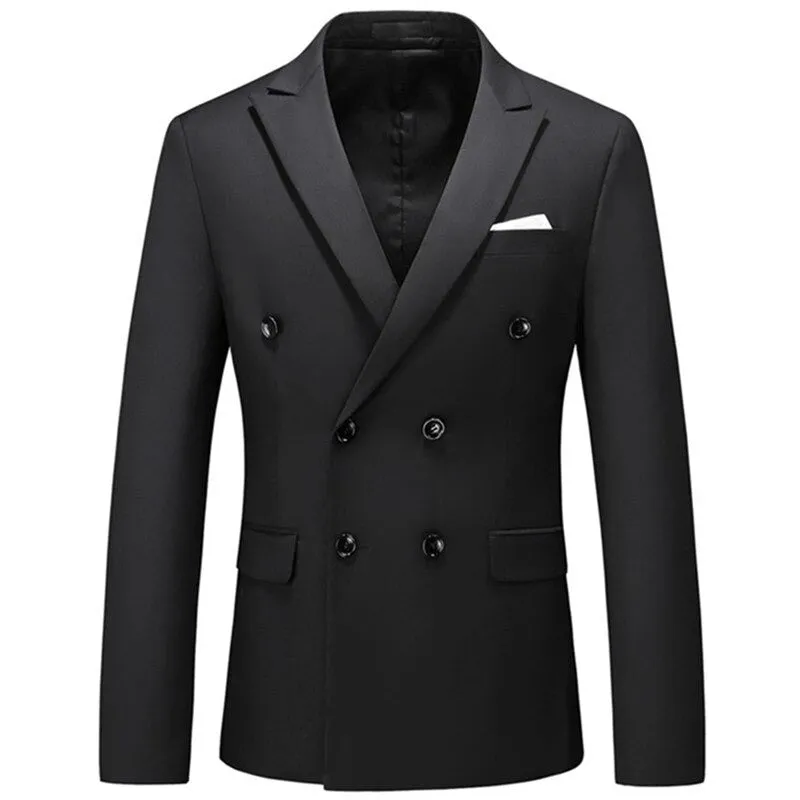 Men's Casual Double Breasted Solid Color Blazer