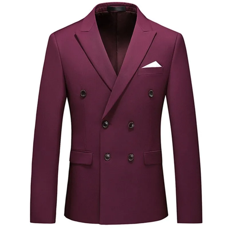 Men's Casual Double Breasted Solid Color Blazer