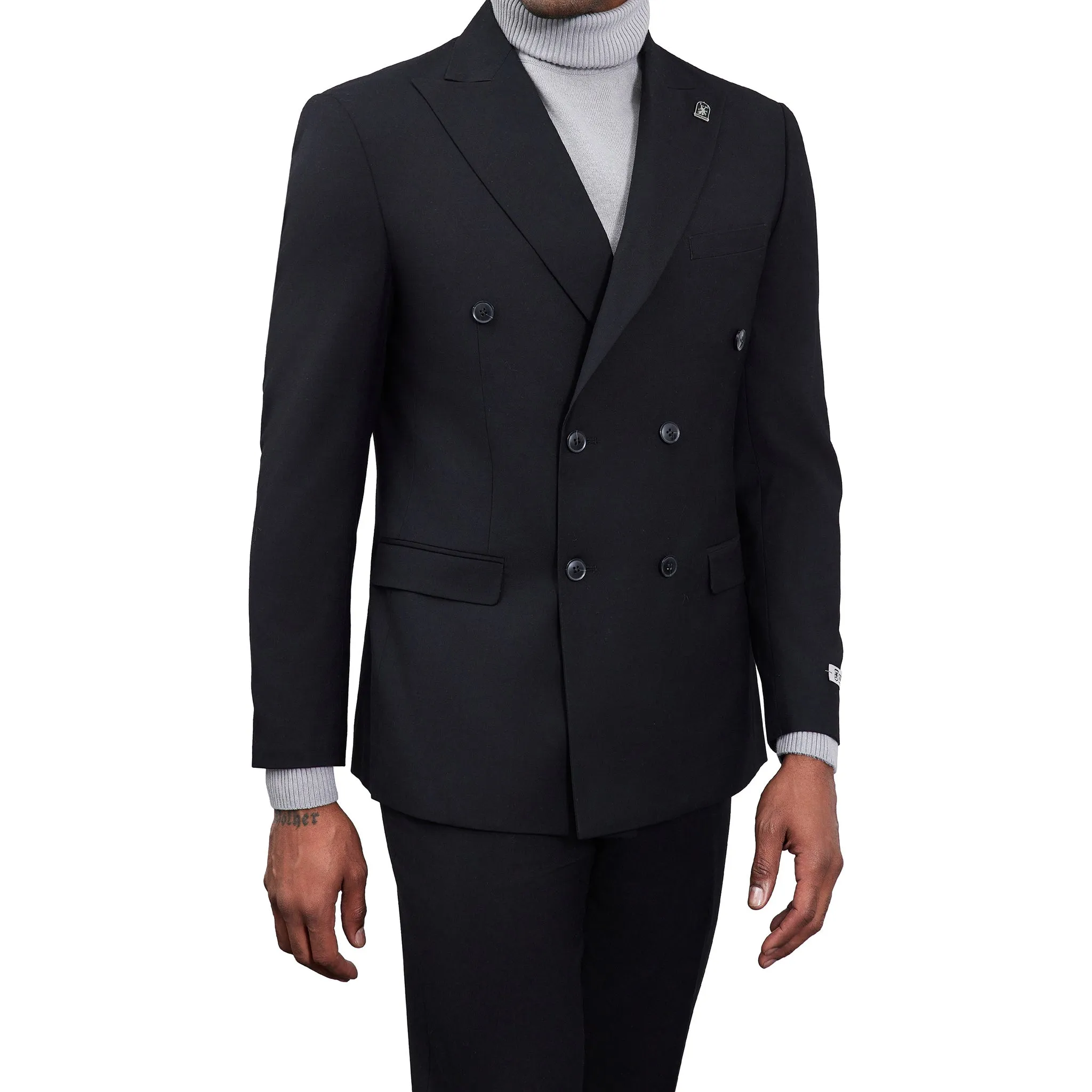 Men's Double-Breasted Black Blazer – Modern Slim Fit