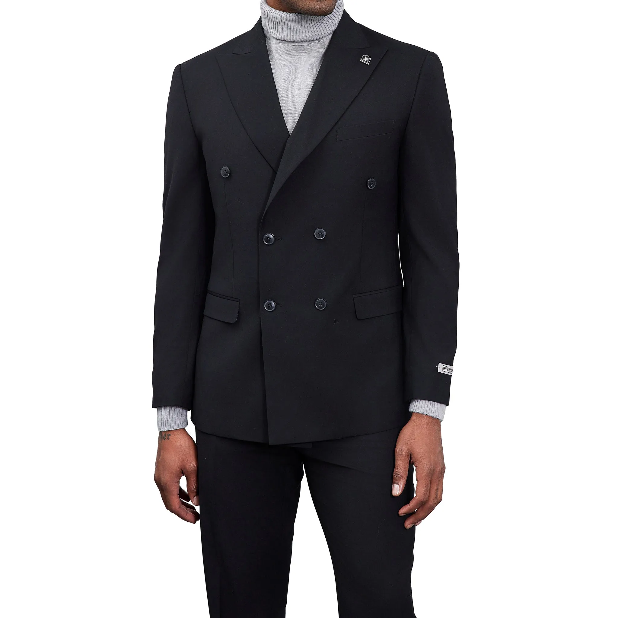 Men's Double-Breasted Black Blazer – Modern Slim Fit