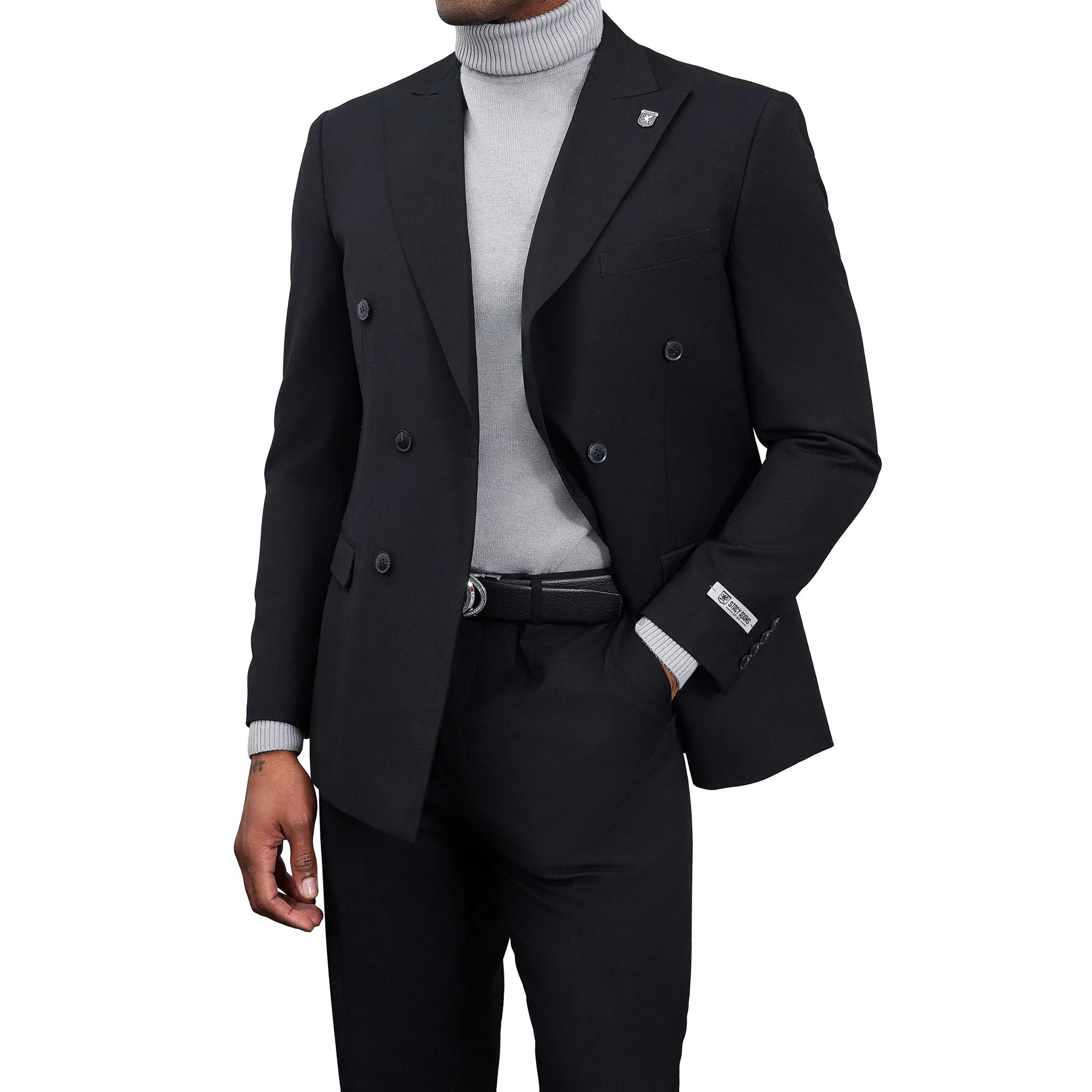 Men's Double-Breasted Black Blazer – Modern Slim Fit