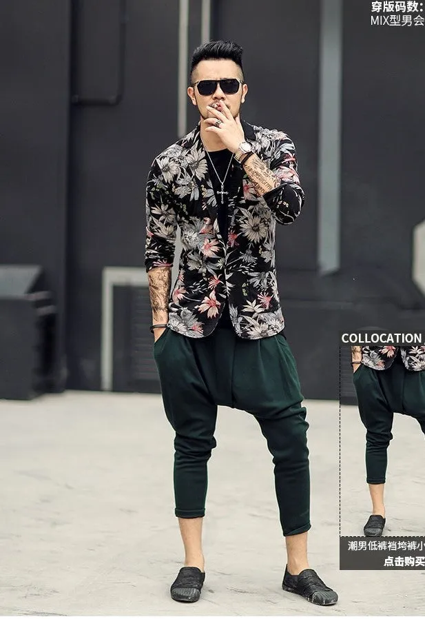 Men's Spring/Summer Stretch Slim Blazer With Floral Pattern