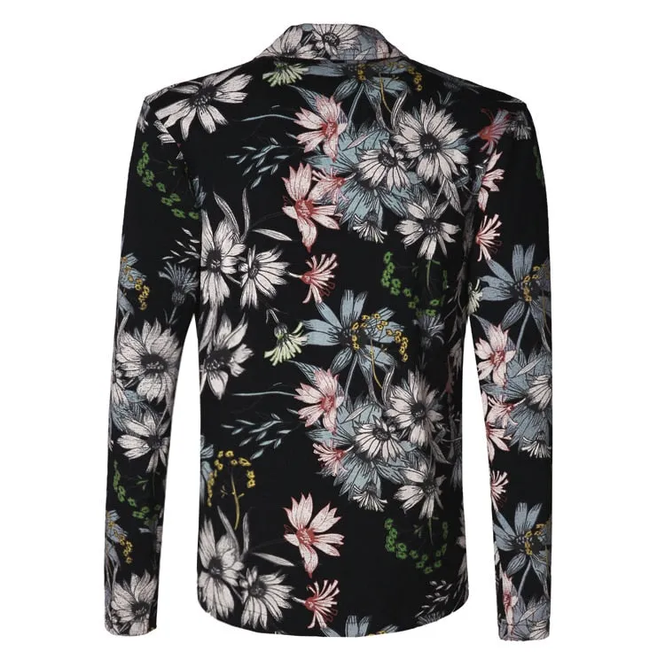 Men's Spring/Summer Stretch Slim Blazer With Floral Pattern