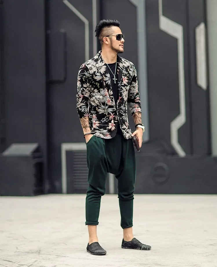 Men's Spring/Summer Stretch Slim Blazer With Floral Pattern